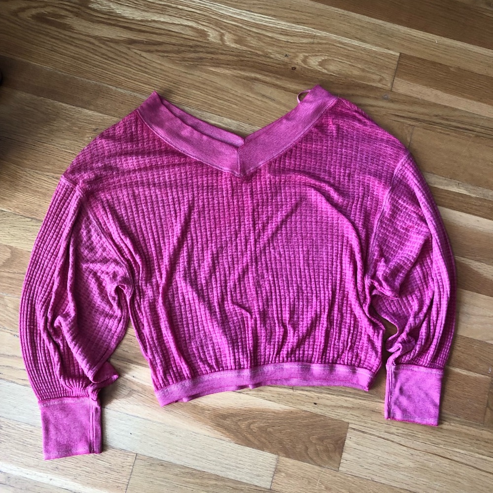 Free People pink waffle sweater